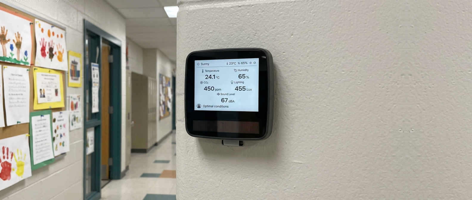 AirSmart Solar Mini on a school corridor wall