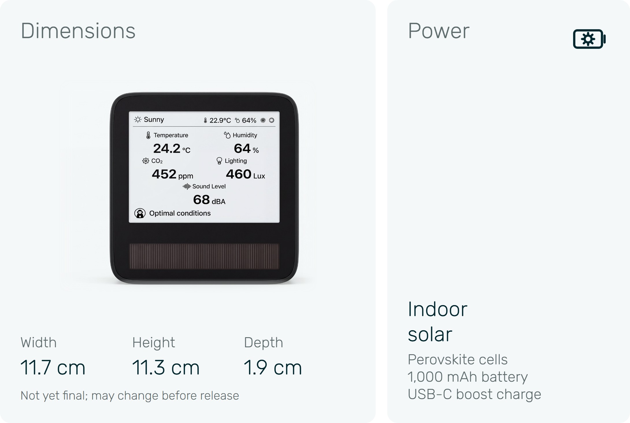 AirSmart Solar Mini dimensions and power